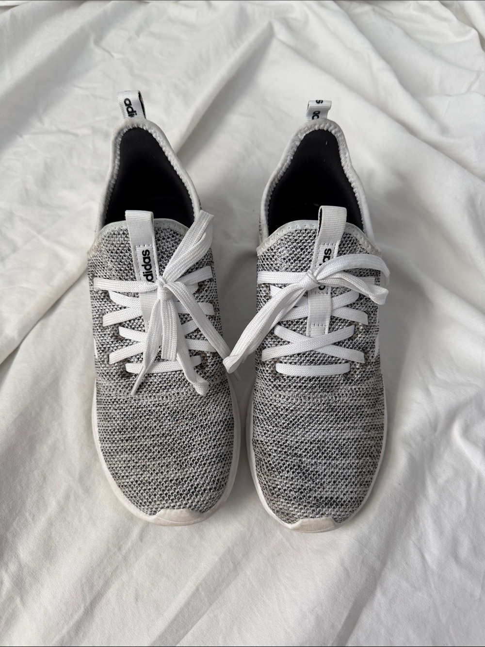 adidas women’s Knit Sneaker in White and Gray - Picture 3 of 9